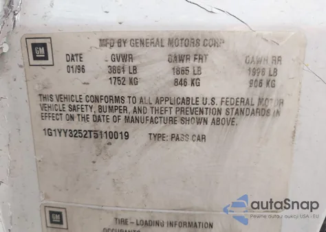 1996 Chevrolet Corvette из США, поврежденный, VIN 1G1YY3252T5110019